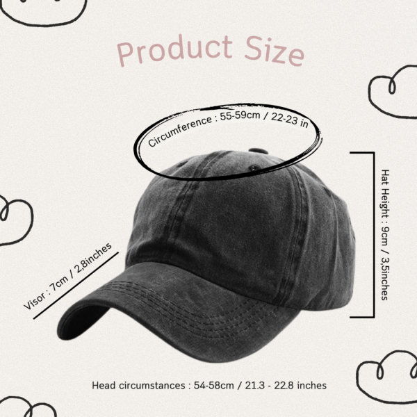 Product size for dad caps, baseball caps, vintage caps, kpop merch anime merch