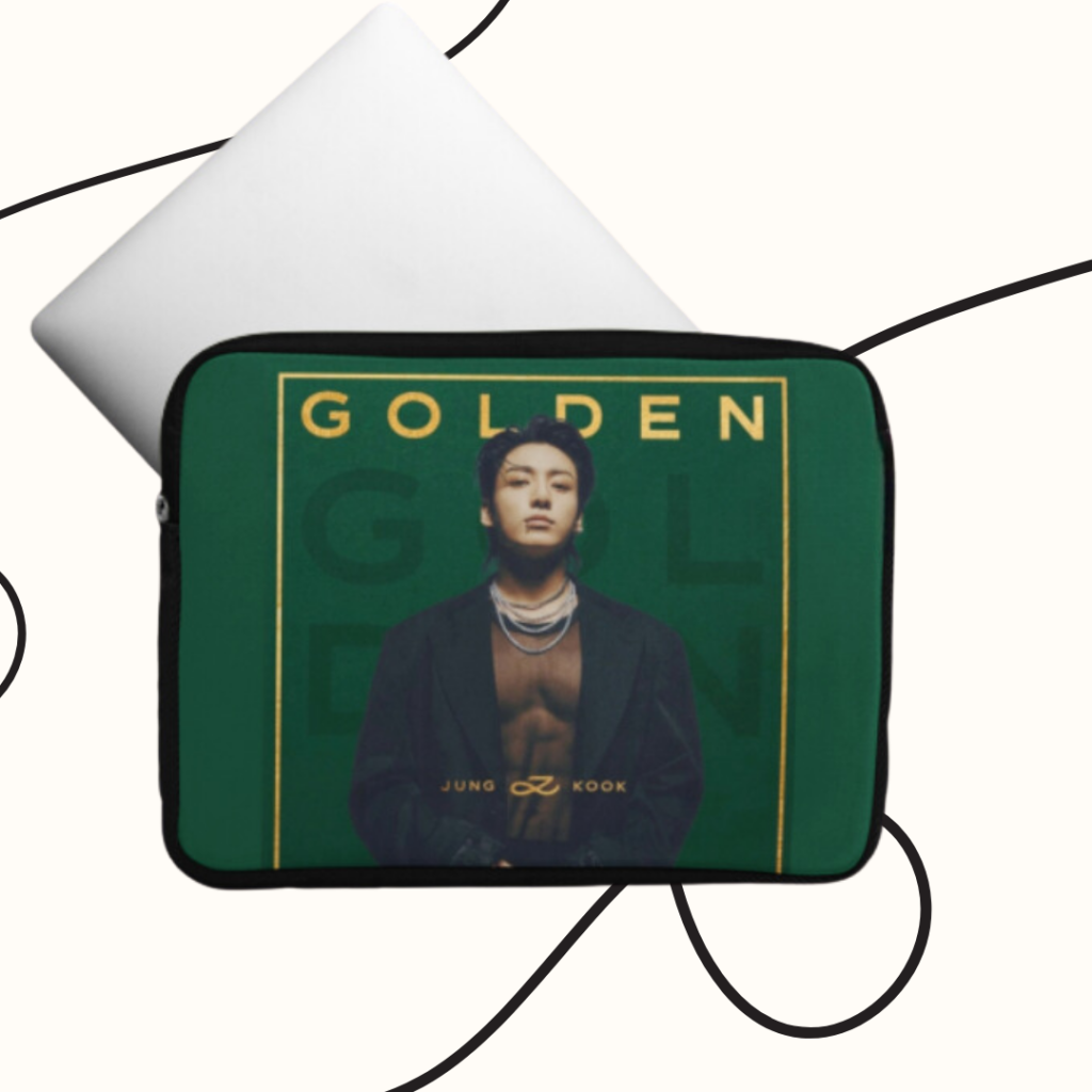 BTS Jungkook Golden Laptop Sleeve | iPad Sleeve, MacBook Air Sleeve, iPad Bag, Laptop Bag