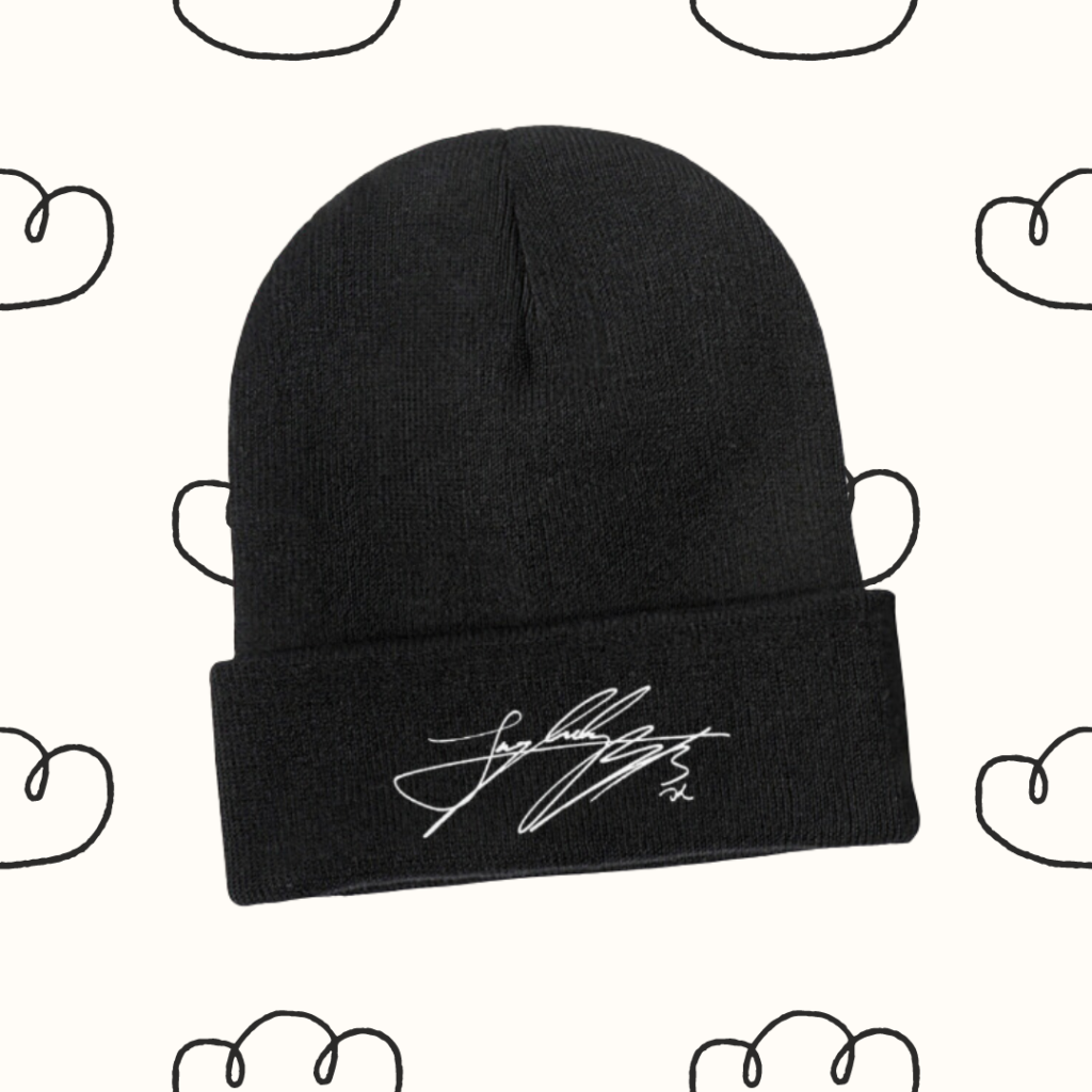 Beanie : 'Jungkook's Signature 'Autograph' | Polyester Knitted Beanie Kpop Hat, 'Jungkook's Signature 'Autograph'' | Kpop Merch