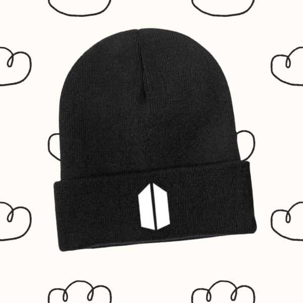 BTS Beanie | Polyester Knitted Beanie Kpop Hat, ARMY Logo 'BTS' fanmade merch | Kpop Merch