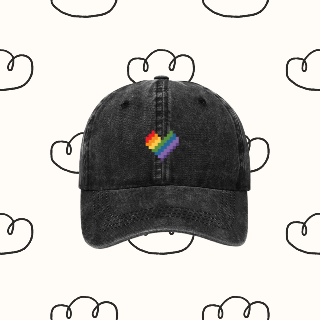 Black Rainbow heart Hat | Retro Style | Pixelated style Rainbow hat | Baseball Cap Retro Cap | Retro Style Cap | Denim Cap | Lovely Gift