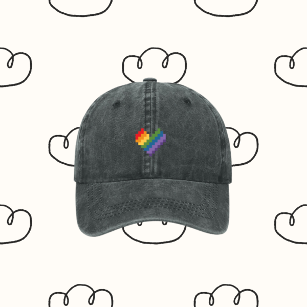 Grey Rainbow heart Hat | Retro Style | Pixelated style Rainbow hat | Baseball Cap Retro Cap | Retro Style Cap | Denim Cap | Lovely Gift
