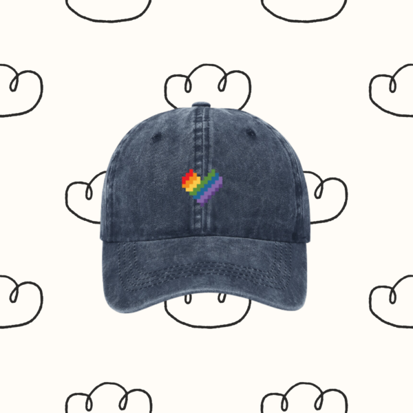 Navy Blue Rainbow heart Hat | Retro Style | Pixelated style Rainbow hat | Baseball Cap Retro Cap | Retro Style Cap | Denim Cap | Lovely Gift