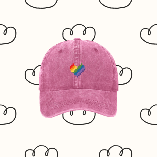 Pink Rainbow heart Hat | Retro Style | Pixelated style Rainbow hat | Baseball Cap Retro Cap | Retro Style Cap | Denim Cap | Lovely Gift