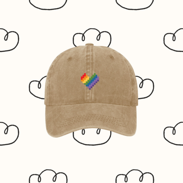 Beige Rainbow heart Hat | Retro Style | Pixelated style Rainbow hat | Baseball Cap Retro Cap | Retro Style Cap | Denim Cap | Lovely Gift