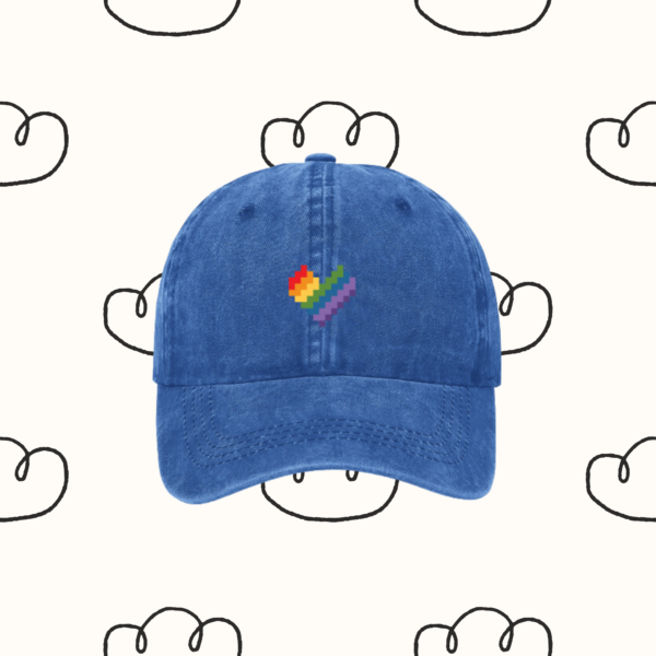 Blue Rainbow heart Hat | Retro Style | Pixelated style Rainbow hat | Baseball Cap Retro Cap | Retro Style Cap | Denim Cap | Lovely Gift
