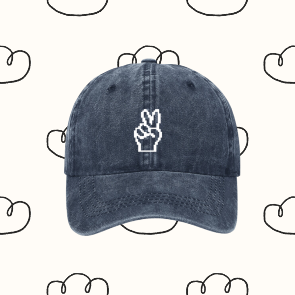 Navy Blue Peace Sign Hat | Retro Style | Pixelated style Peace hat | Baseball Cap Retro Cap | Retro Style Cap | Denim Peace Sign Cap | Unisex Gift