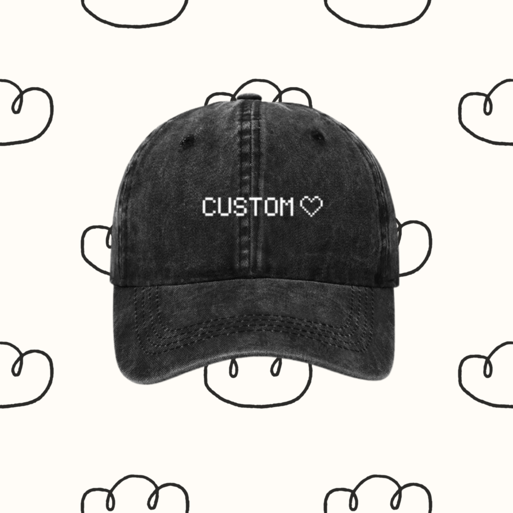 Black Custom Pixelated Text Hat with Heart | Personalized Retro Design | Create Your Own Hat | Made to Order | Unique Gift by HavenBlooms