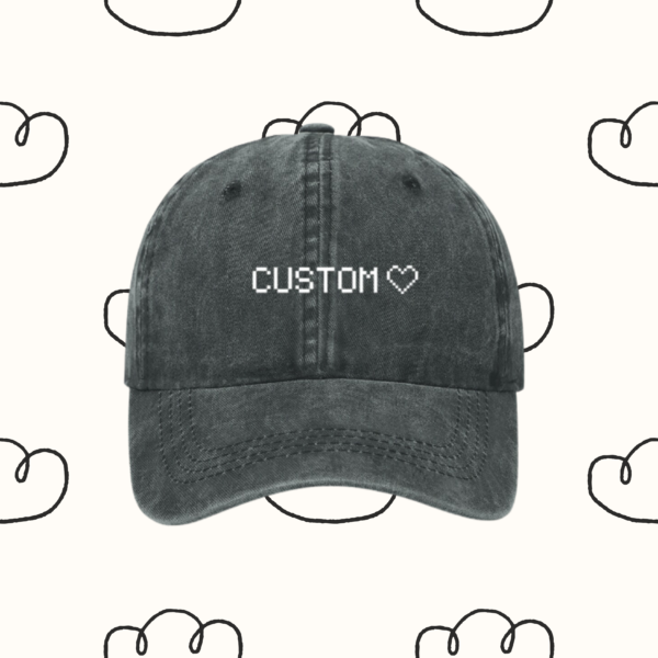 Grey Custom Pixelated Text Hat with Heart | Personalized Retro Design | Create Your Own Hat | Made to Order | Unique Gift by HavenBlooms