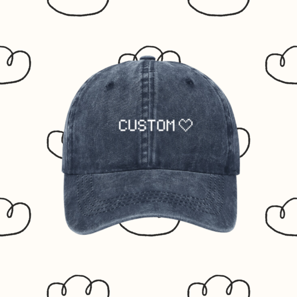 Navy Blue Custom Pixelated Text Hat with Heart | Personalized Retro Design | Create Your Own Hat | Made to Order | Unique Gift by HavenBlooms