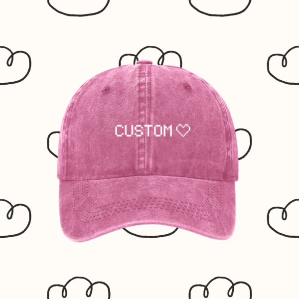 Pink Custom Pixelated Text Hat with Heart | Personalized Retro Design | Create Your Own Hat | Made to Order | Unique Gift by HavenBlooms