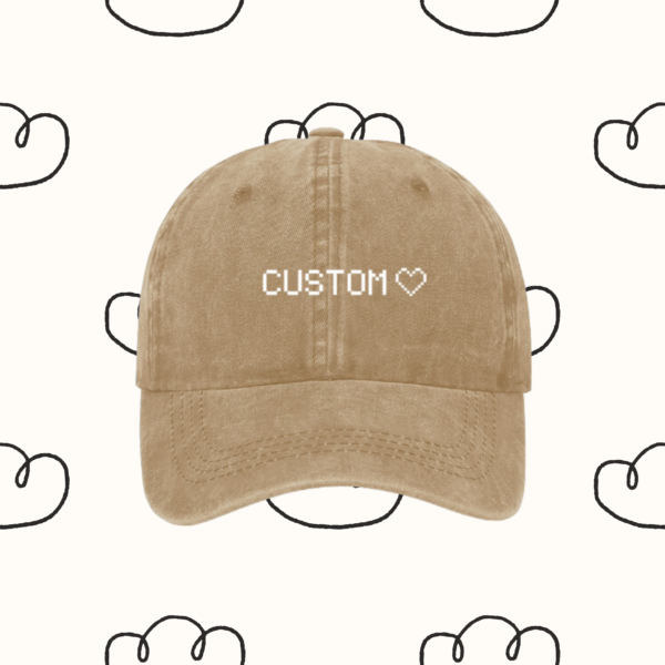 Beige Custom Pixelated Text Hat with Heart | Personalized Retro Design | Create Your Own Hat | Made to Order | Unique Gift by HavenBlooms