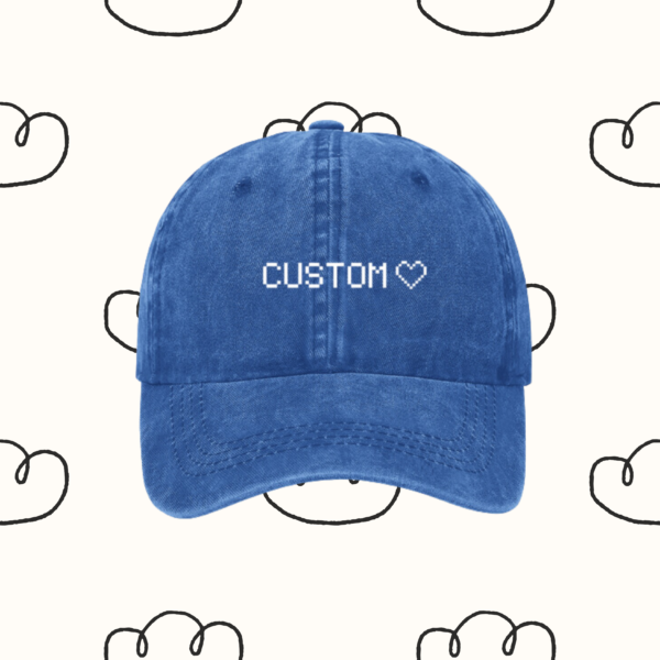 Custom Pixelated Text Hat with Heart | Personalized Retro Design | Create Your Own Hat | Made to Order | Unique Gift by HavenBlooms blue