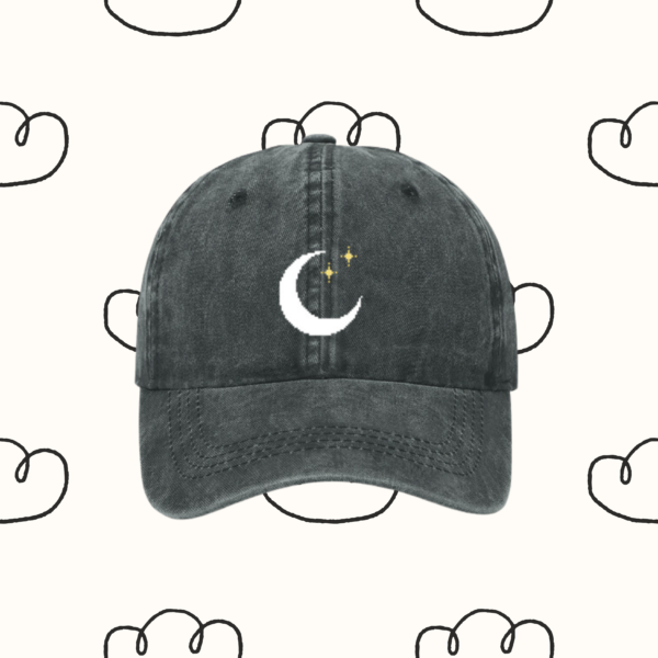 Grey Moon Star Hat | Retro Style | Pixelated style Star hat | Baseball Cap Retro Cap | Retro Style Cap | Denim Peace Sign Cap | Unisex Gift