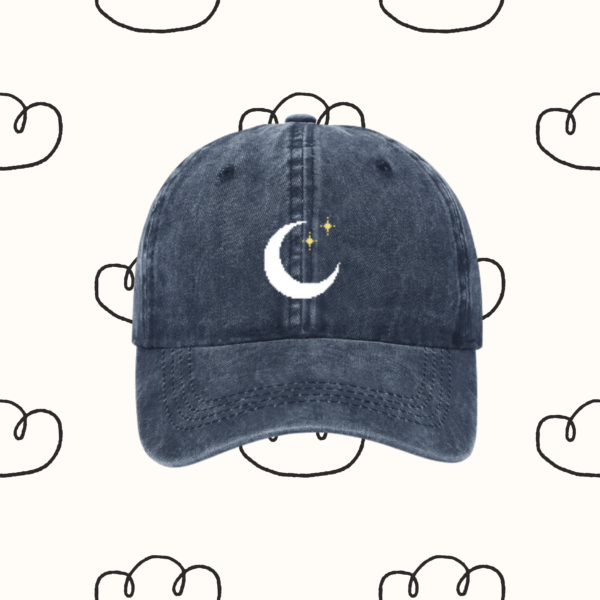 Navy Blue Moon Star Hat | Retro Style | Pixelated style Star hat | Baseball Cap Retro Cap | Retro Style Cap | Denim Peace Sign Cap | Unisex Gift