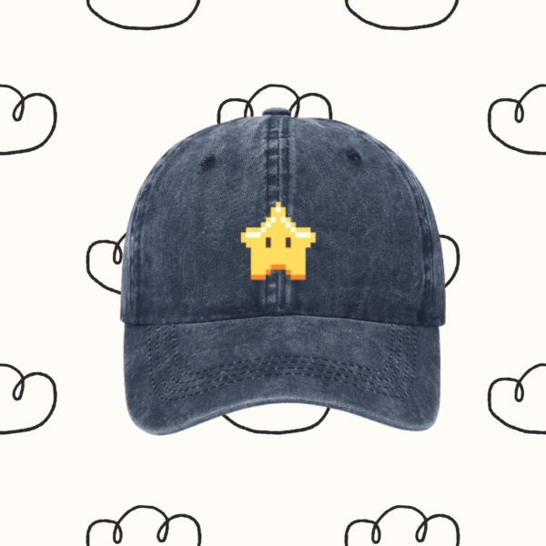 Navy Blue Star Hat | Retro Style | Pixelated style Star hat | Baseball Cap Retro Cap | Retro Style Cap | Denim Star Cap | Unisex Gift