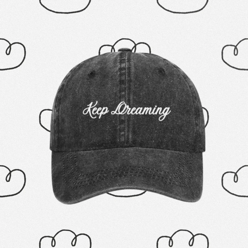 Vintage Cap with Embroidery : "Keep Dreaming" | Coton Denim Kpop Hat | Sweet Words