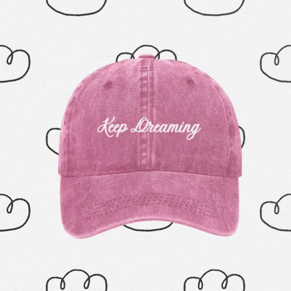 Vintage Cap with Embroidery : "Keep Dreaming" | Coton Denim Kpop Hat | Sweet Words