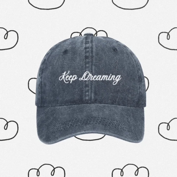 Vintage Cap with Embroidery : "Keep Dreaming" | Coton Denim Kpop Hat | Sweet Words